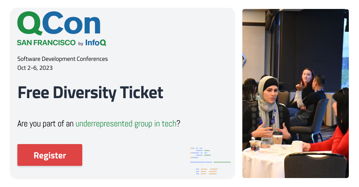 🙌 The #QConSF Free Diversity ticket is live. Are you a senior developer and part of an underrepresented community in tech? Apply now or suggest a colleague for a free ticket to QCon San Francisco Oct 2-6: forms.gle/rp75hjYwYWmfFC… #DiversityInTech #WomenInTech #QConCares