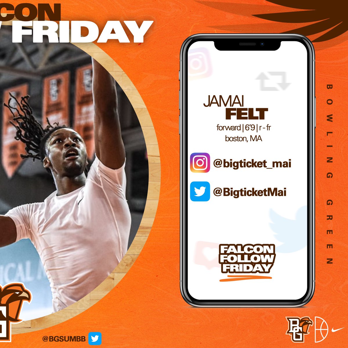 BGSU Men's Basketball (@bgsumbb) on Twitter photo Not just any Friday, it’s Falcon Follow Friday🟠🟤
📲 <a href="/Anthunch0/">Anthony Mccomb</a>
📲 <a href="/BigticketMai/">jamai felt</a>
#ayziggy | #falconfollowfriday Not just any Friday, it’s Falcon Follow Friday🟠🟤
📲 <a href="/Anthunch0/">Anthony Mccomb</a>
📲 <a href="/BigticketMai/">jamai felt</a>
#ayziggy | #falconfollowfriday