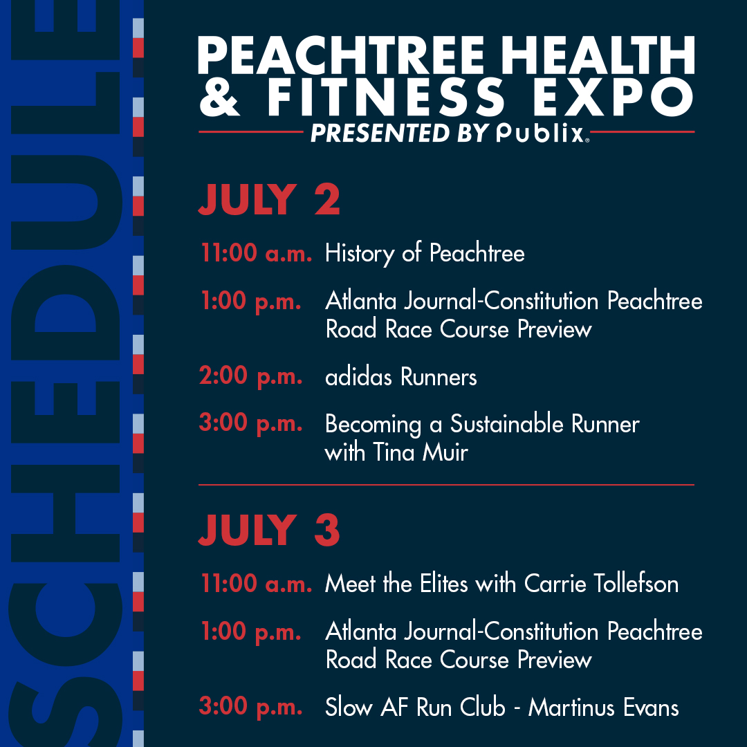 The Peachtree Expo starts in 2️⃣ days, but today's the day to plan which programs you want to see! We have some amazing guest speakers, such as @CarrieTollefson who will interview the Elite athletes, Slow AF Run Club founder @300lbsandrunnin, and environmentalist @tinamuir 🎉