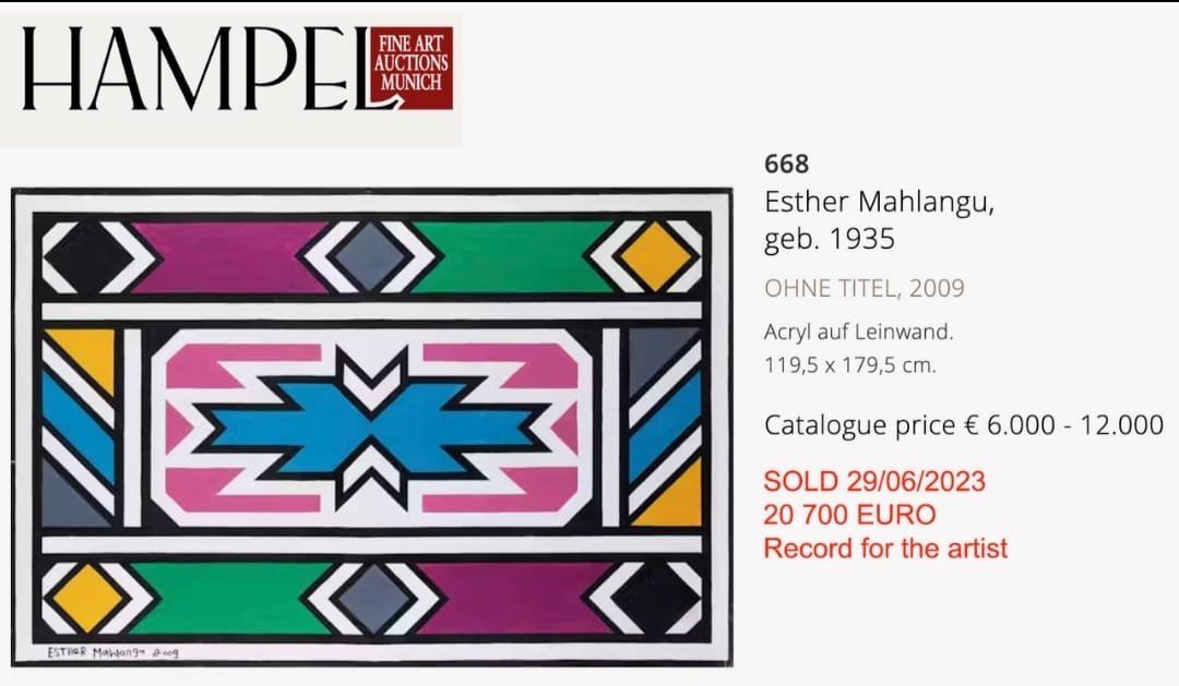 #EstherMahlangu new world record price at #hampel-auctions