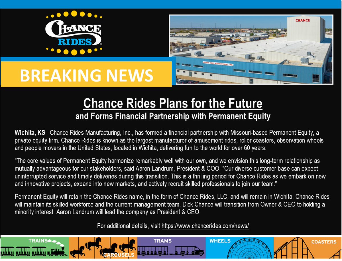 Exciting news from Chance Rides! For additional information, visit chancerides.com/news/
#chancerides #wichitaks