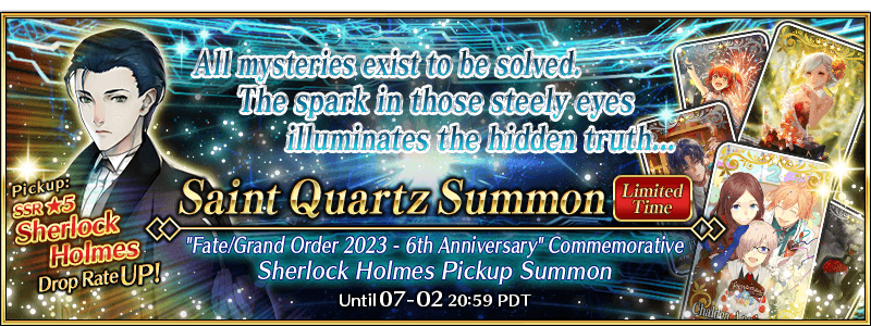 FateGO_USA's tweet photo. "Fate/Grand Order 2023 - 6th Anniversary" Commemorative Pickup Summon is now available!

For more information, visit https://t.co/qeYY4VGbo2
#FateGOUSA https://t.co/fTl5Hbb5MO