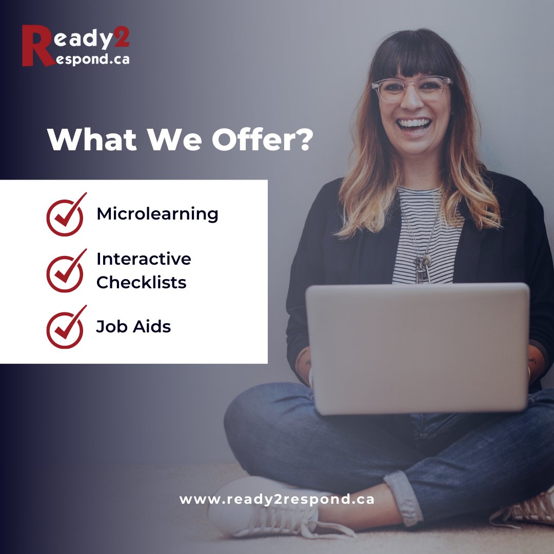 Ready2Respnd's tweet image. 💭 What do WE have to offer?

✅ Interactive #Checklists 🙌
✅ Job Aids 📈
✅ #Microlearning 📹

🌐 ready2respond.ca | 📧 contact@ready2respond.ca | ☎️ 1.833.201.8966

#incidentcommandsystem #ready2respond #readycheckgo
