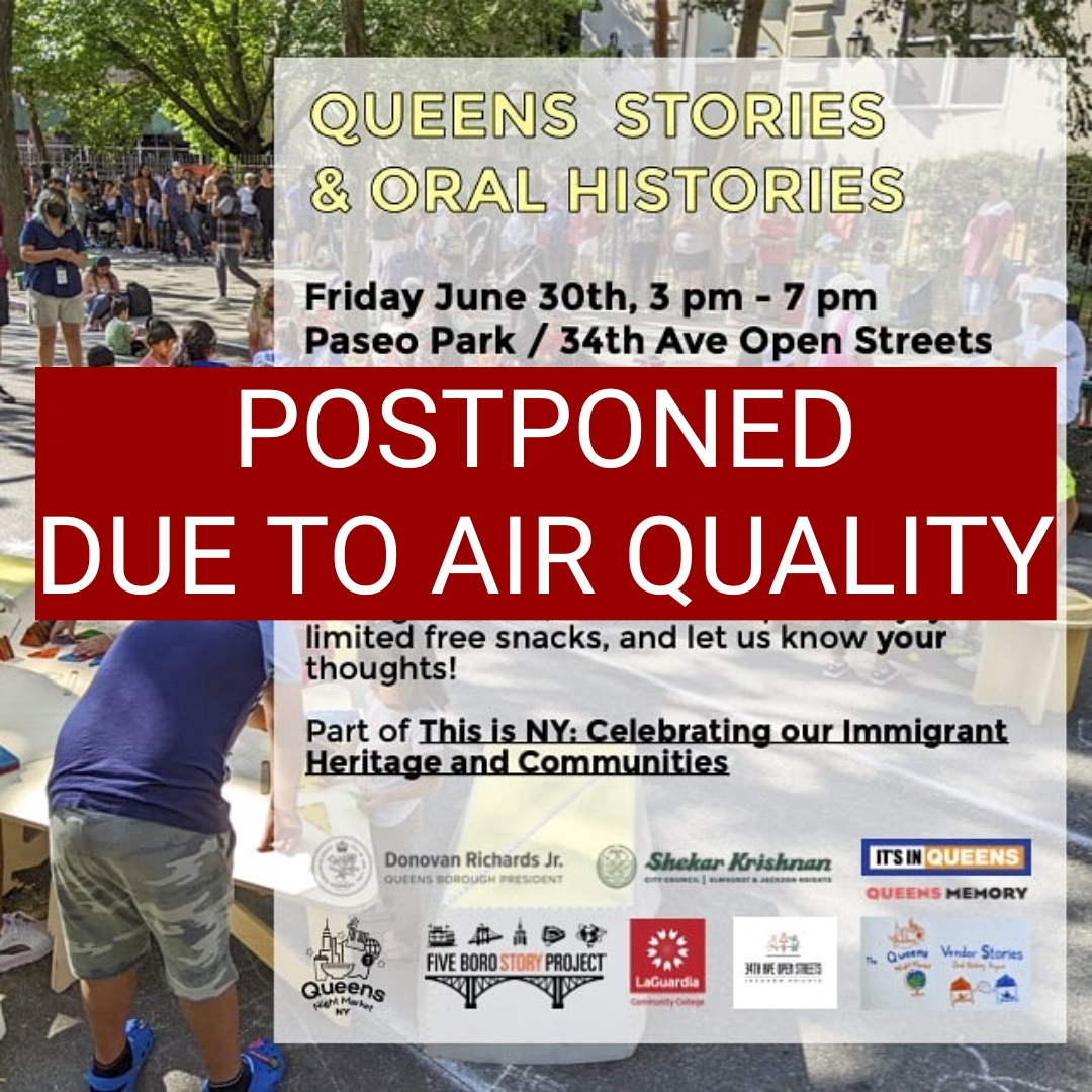 Today's "Queens Stories" exhibit is being postponed due to air quality concerns. Please stay safe, and stay posted for a new date! - mailchi.mp/d3bd1e3fbe49/b…