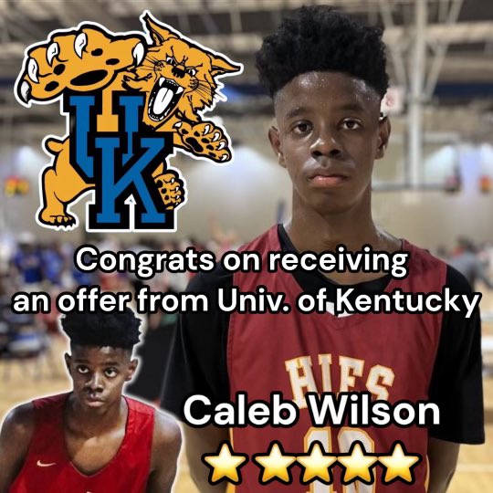 hiesbasketball's tweet photo. 🎉 Big congrats to @CalebWilson2025 on receiving an offer from @KentuckyMBB ! 🏀Your hard work and dedication have paid off. Wishing you the best as you continue to chase your dreams! #KentuckyWildcats https://t.co/imoWTyXQRy