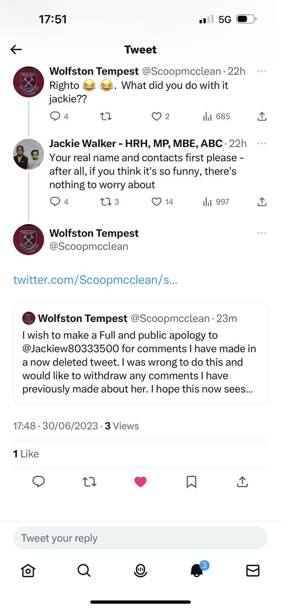 Wolfson Tempest has made, a full and public apology for his defamatory and abusive remarks he made most recently on @Steve_Cooke page - he’s member of the Labour Party and ‘friend’ to the worst bottom feeding witch hunters. Please retweet this as widely as possible