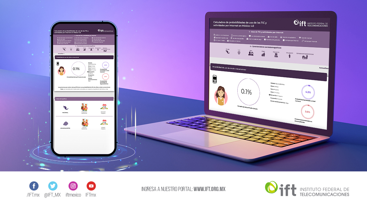 IFT_MX's tweet photo. ¿Utilizas #Celular 📲, #Computadora 💻, #Radio 📻 o #Internet 🛜?
¿Te gustaría saber qué porcentaje de población que vive en tu estado y que tiene tu edad, usa esos servicios?
Te invitamos a descubrirlo en nuestra #CalculadoraDeProbabilidades 💻👉 https://t.co/it6SVxOT3G https://t.co/YmQKlOwVqc