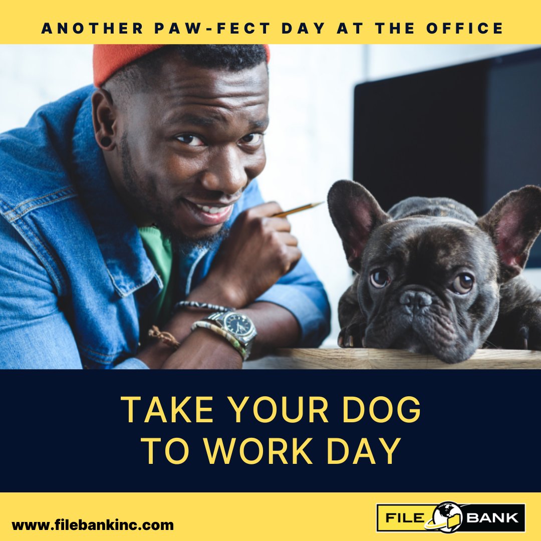 FileBankInc's tweet image. You will always be excited to go to the office when you have your best companion by your side. Happy Take Your Dog to Work Day. #takeyourdogtoworkday #JumpToDigital #FileBankInc #GoPaperless