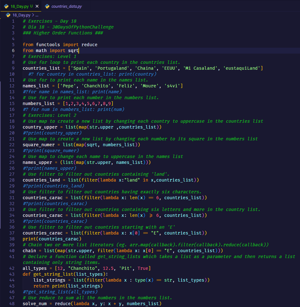PitterPJC's tweet photo. # Exercises - Day 18
#Day18 - #30DaysOfPythonChallenge
### Higher Order Functions ### https://t.co/PuhrZ94Lio