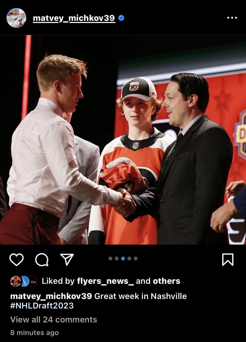 Matvei Michkov on Instagram: 

“Great week in Nashville #NHLDraft2023” 

You gotta love this kid, you can tell he is very thankful to be Flyer and he can’t wait to start his career in the NHL. 

#Flyers | #FueledByPhilly