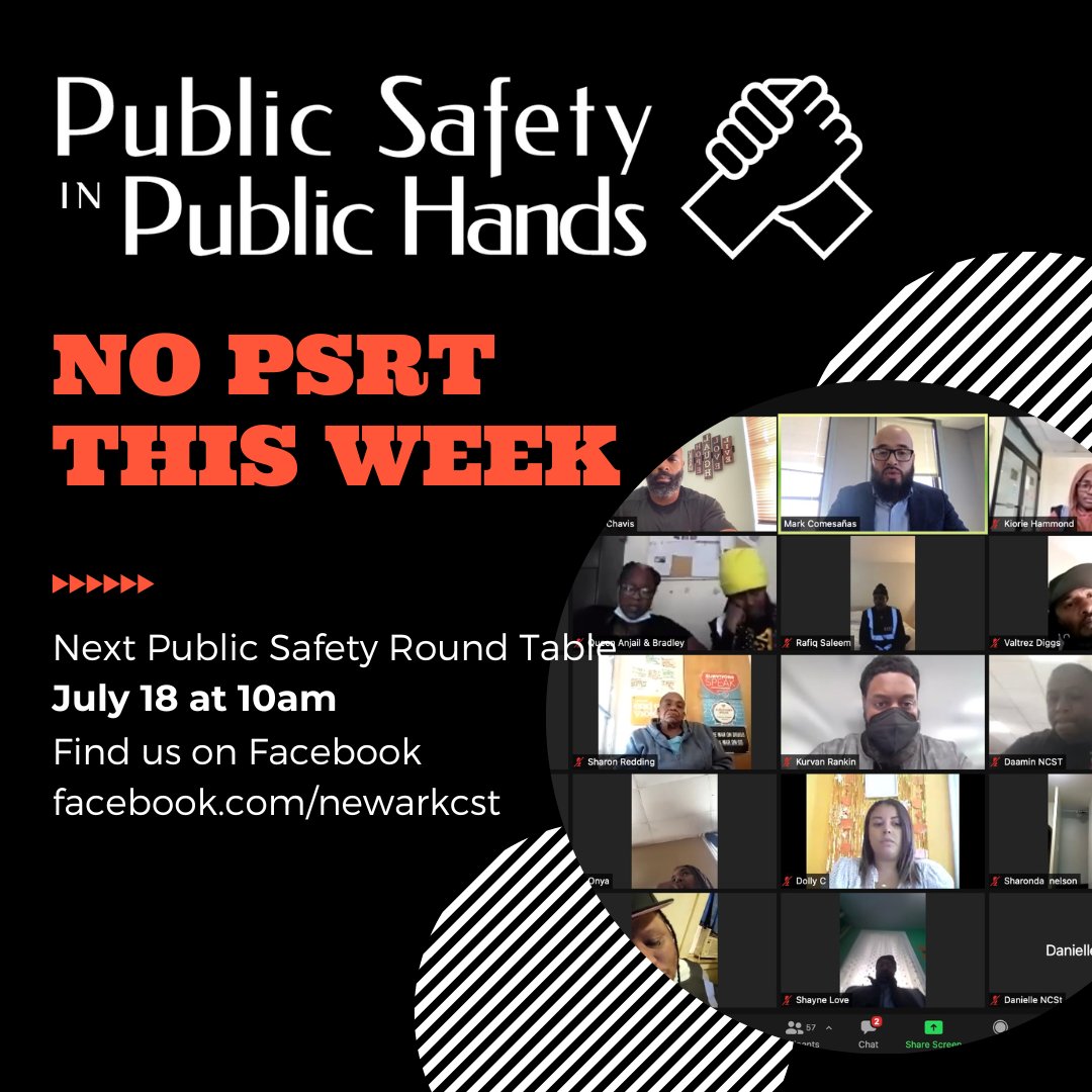 Our regular Public Safety Round Table discussion is cancelled this Tuesday for the July 4th holiday. We hope you can join us next time, on July 18th! #newark