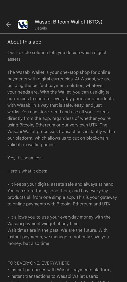 ngvrnbl's tweet photo. @wasabiwallet 
this is not an official wasabi wallet, right?!
It is listed on the Android App Store since 6th June https://t.co/K4JWWCxy9E
