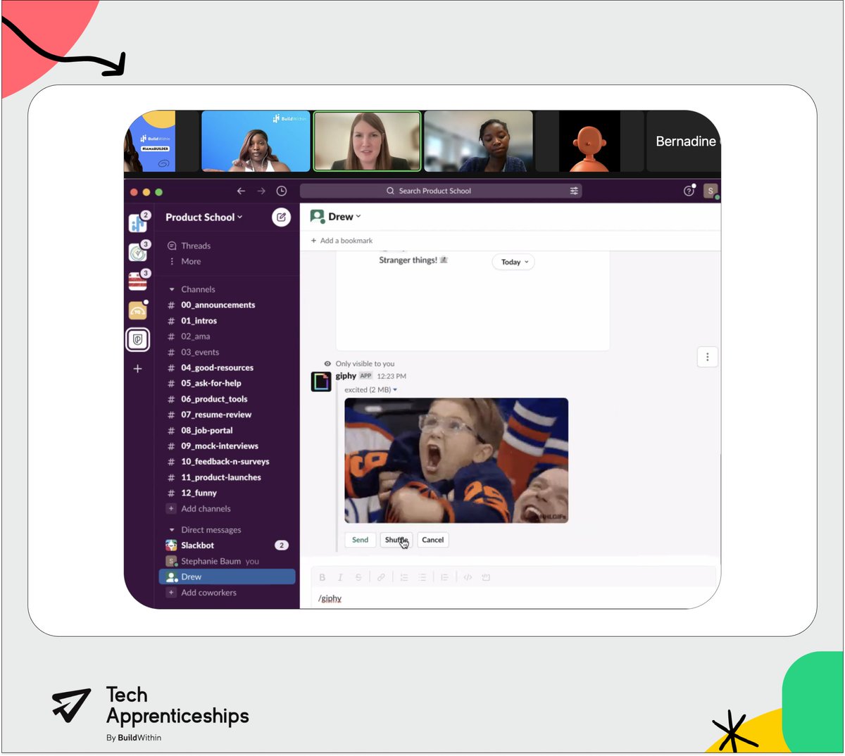 ApprenticesTech's tweet image. Wrapping up the week of learning and training with #BuildWithinLunchAndLearn on @Slack! 🎓💻 
This session gave our #Learners the opportunity to get to know and maximize the functions of the messaging application. Excited to see them become global professionals! 🚀 
#TechTraining