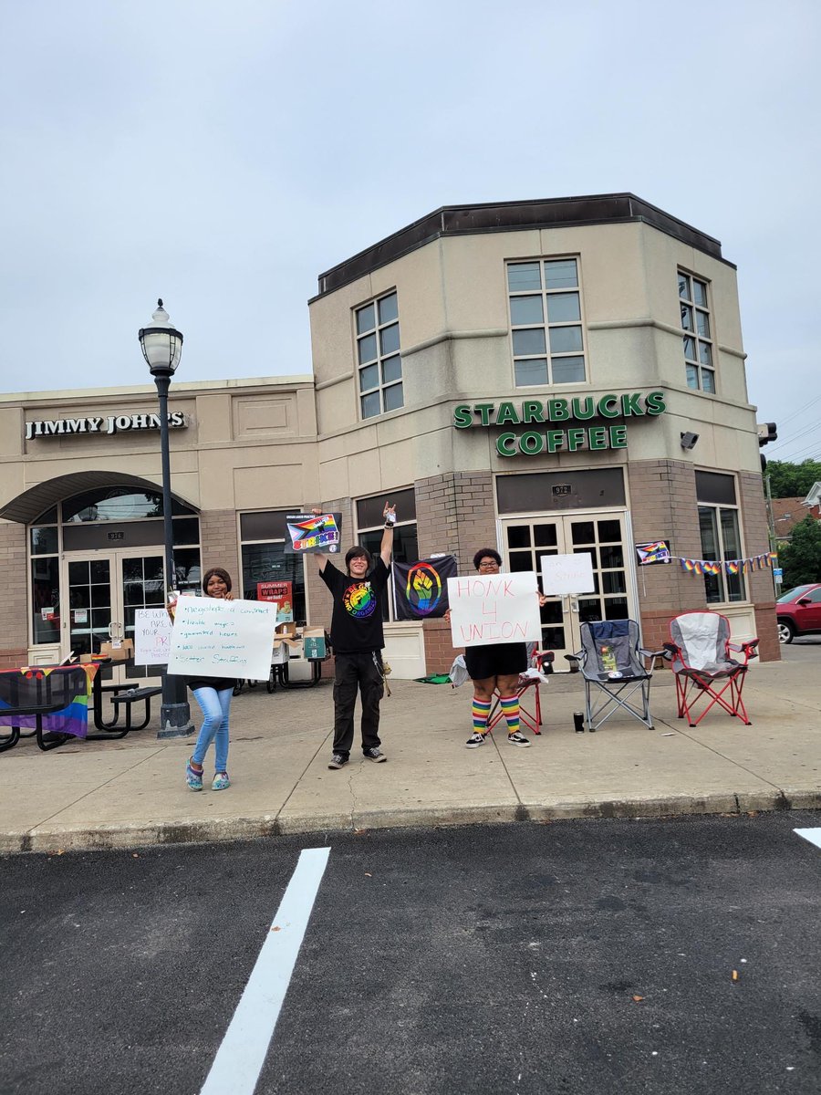 BARISTAS AT BAXTER AVE SHUT IT DOWN. Come down to the Baxter Ave store in KY and show your support #Pride2023 #ToBeAPartner #StrikeWithPride #SBWU
