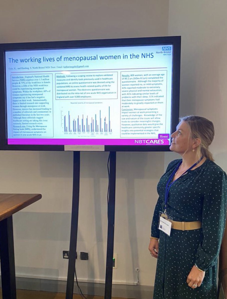 katharinegale's tweet photo. Wow so excited to have shared my second research poster exploring the “working lives of menopausal women in the NHS’ #BMSCONF23 @samharding @NorthBristolNHS https://t.co/srbI5hKImk
