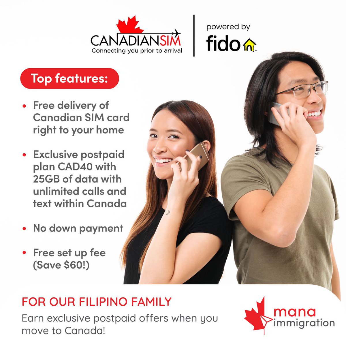 At mana immigration, we are thrilled to announce our partnership with Canadian SIM™ to give exclusive postpaid offers to Filipinos moving to Canada. (1/3)

#immigration #canada #canadiansim  #simcard #internationalsimcard #internationalstudents  #philippines #filipino