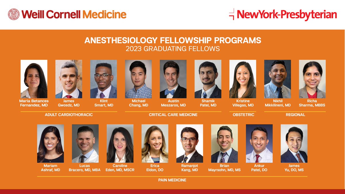 This week we wish a fond farewell to our wonderful #WCMAnesthesia fellows who have completed their training. Congratulations! 👏👏 We wish you the very best as you take the next step in your careers. @WeillCornell Learn where they're headed: tinyurl.com/9kxd4j4t