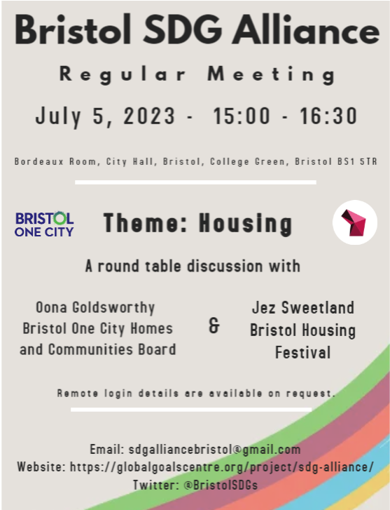 Bristol SDG Alliance is excited to meet again next week at City Hall, Bristol, with <a href="/BristolOneCity/">Bristol City Office</a> Homes and Communities Board, and Bristol Housing Festival @Bristol_HF. See you then!"