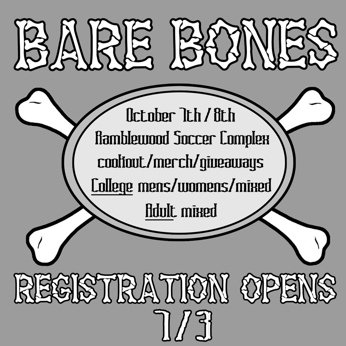 The Fall College season is arriving soon! Bare Bones, CU’s college fall tournament, is back on Oct. 7th and 8th at Ramblewood Soccer Complex with 4 different divisions
⭐College Women’s
⭐College Men’s 
⭐College Mixed
⭐Adult Mixed

An interest form will be sent out on 7/3!