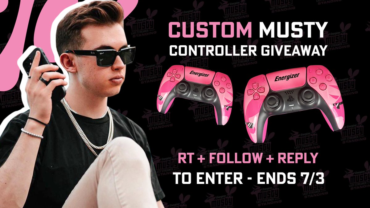 NRGgg's tweet photo. Who's ready for @amustycow's Last Streamer Standing?

We're celebrating with a custom PS5 controller giveaway thanks to our friends Energizer! #EnergizerPartner

To enter:
⚡️ RT this tweet
⚡️ Follow @nrggg + @energizer
⚡️ Tag 1 friend who you would beat in Rocket League https://t.co/8g1YLUfuRk