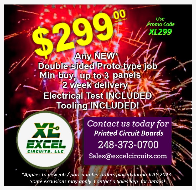 Excel Circuits, LLC (@circuitsllc) on Twitter photo $299.00 Printed Circuit Boards
Contact a Sales Rep. for details 248.373.0700
Sales@ExcelCircuits.com $299.00 Printed Circuit Boards
Contact a Sales Rep. for details 248.373.0700
Sales@ExcelCircuits.com