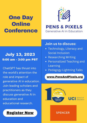 Join us at Pens & Pixels: Generative AI in Education! The conference will include 3 panels on different topics related to generative AI in edu. Panels highlighted👇@markwarschauer @stephenaguilar @EBMoje @s_r_levine @aj_alvero @YYingXu @ddemszky @cindymayberger @tamara_tate