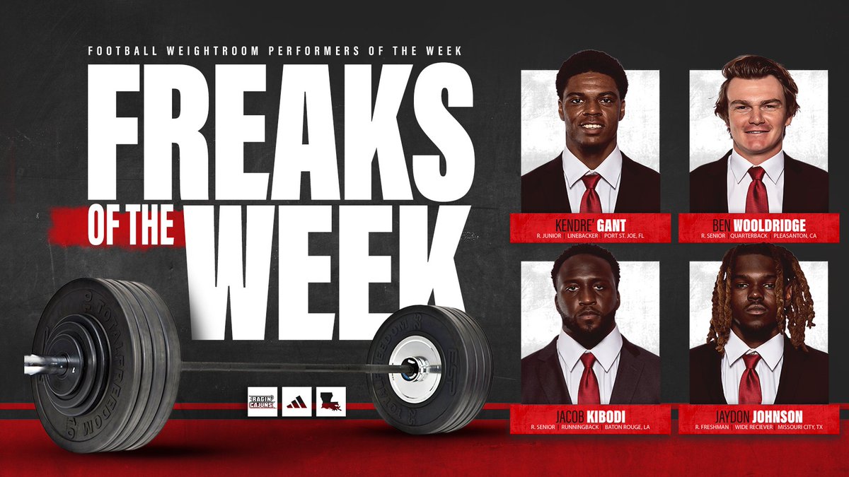 𝗙𝗥𝗘𝗔𝗞𝗦 𝗢𝗙 𝗧𝗛𝗘 𝗪𝗘𝗘𝗞

<a href="/Ballistic_Gant3/">Kendré Gant</a>, <a href="/Bwool8/">Ben Wooldridge</a>, <a href="/JacobKibodi/">Jacob Kibodi</a> , &amp; <a href="/jay7BBT/">Jaydon Johnson7️⃣</a> are this week's Freaks of the Week! 💪

 #cULture | #GeauxCajuns