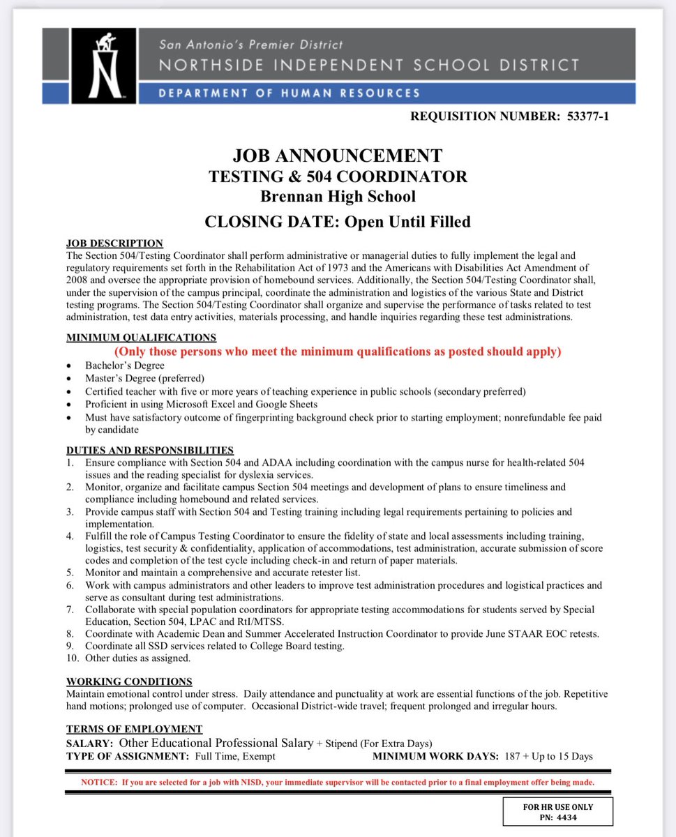 NISD Testing (@nisd_testing) on Twitter photo New year, new job! Brennan HS 504/Testing Coordinator Opening! Apply at nisd.net/hr Select Jobs <a href="/NISDBrennan/">Brennan High School</a> <a href="/NISD/">Northside ISD</a> <a href="/nisdhr/">Northside ISD HR</a> New year, new job! Brennan HS 504/Testing Coordinator Opening! Apply at nisd.net/hr Select Jobs <a href="/NISDBrennan/">Brennan High School</a> <a href="/NISD/">Northside ISD</a> <a href="/nisdhr/">Northside ISD HR</a>