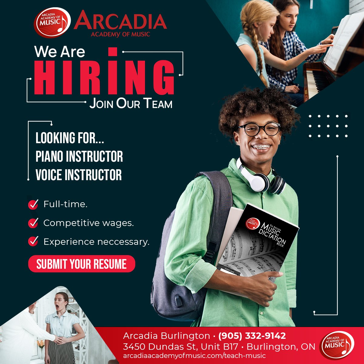 Looking for a piano and voice instructor for our Burlington location. Upload your resume or call the Burlington location direct. TO APPLY USE THE LINK IN OUR BIO! #pianoinstructor #voiceinstructor #arcadiaacademyofmusic #musiclessons #musicteacher