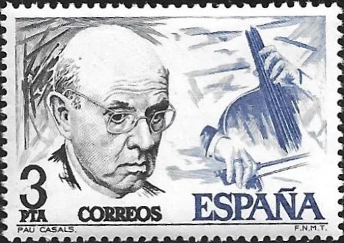 Love this Spanish stamp honoring Pablo Casals. It’s so nice in the two colors and showing the close up of him playing the cello. It’s in a pair with a stamp of Manuel de Falla. Learn more: themusicstamps.com/spanish-musici… #philately #stampcollecting #musicalstamps