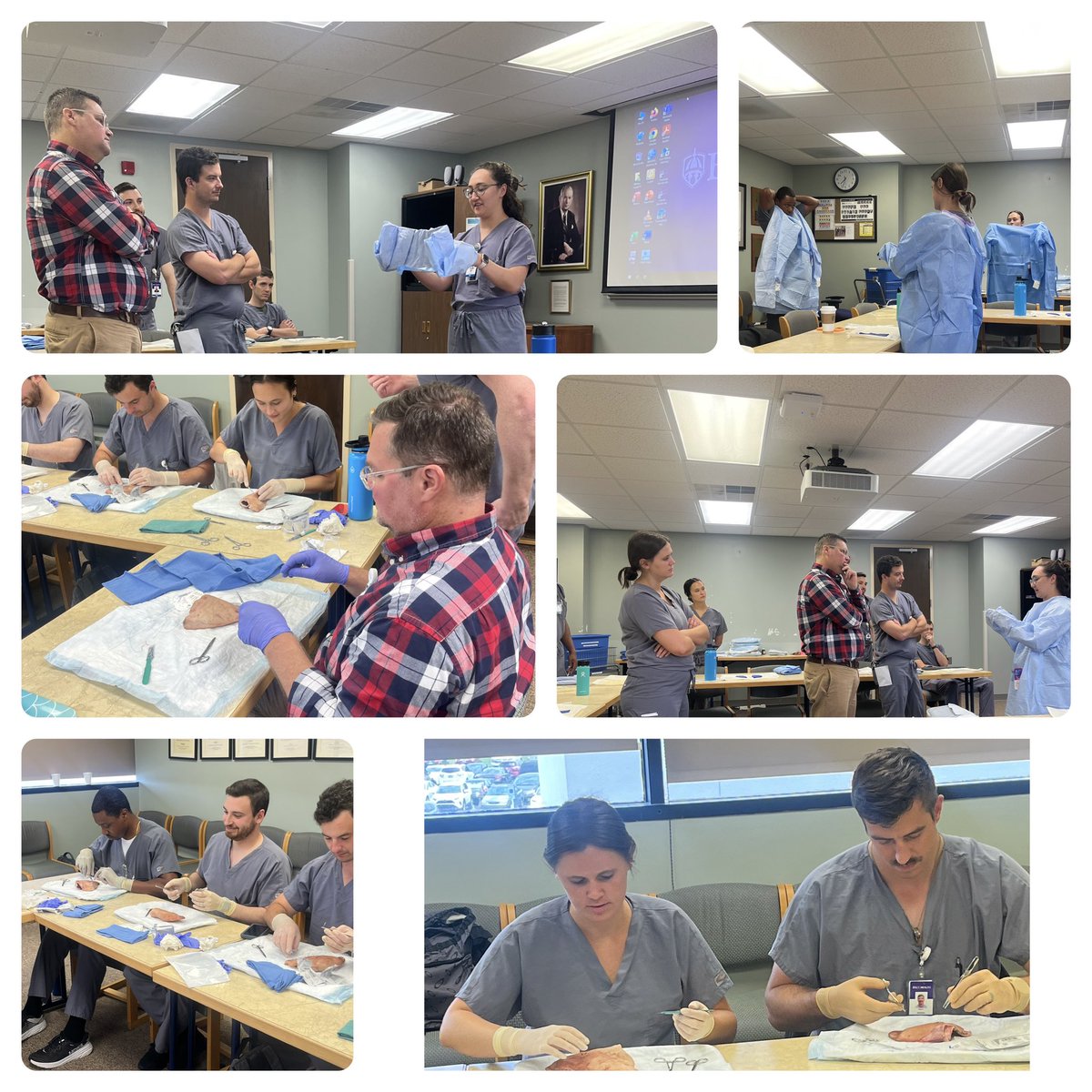 Interns are officially here and ready….we got in a little gowning, draping and suture practice today, now tomorrow it really begins….Go Be Great!!!!!! #piratesurgeons