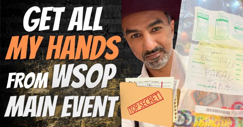 FarazJaka's tweet photo. Writing every hand I play in #WSOPMainevent Day1 &amp; I'll email them to you. Just visit 📷 https://t.co/8PYmzjHSgx put your email in &amp; get all hands + free WSOP training video

Giving 1% of my main event winnings to one person who likes, retweets &amp; replies. Must follow @FarazJaka