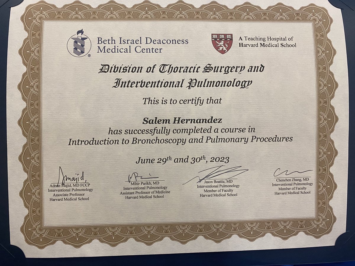 Salem E. Hernández (@sehvida) on Twitter photo Started <a href="/YalePCCSM/">Yale PCCSM</a> fellowship training this week!
Thank you @mihirsparikh <a href="/JasonBeattieMD/">jason beattie</a>, Dr. Adnan Majid, Dr. Chenchen Zhang for an outstanding “Introduction to Bronchoscopy & Pulmonary Procedures” course <a href="/BIDMCSurgery/">BIDMC Department of Surgery</a> @BIDMC #PCCSM #ThoracicSurgery #InterventionalPulmonology Started <a href="/YalePCCSM/">Yale PCCSM</a> fellowship training this week!
Thank you @mihirsparikh <a href="/JasonBeattieMD/">jason beattie</a>, Dr. Adnan Majid, Dr. Chenchen Zhang for an outstanding “Introduction to Bronchoscopy & Pulmonary Procedures” course <a href="/BIDMCSurgery/">BIDMC Department of Surgery</a> @BIDMC #PCCSM #ThoracicSurgery #InterventionalPulmonology