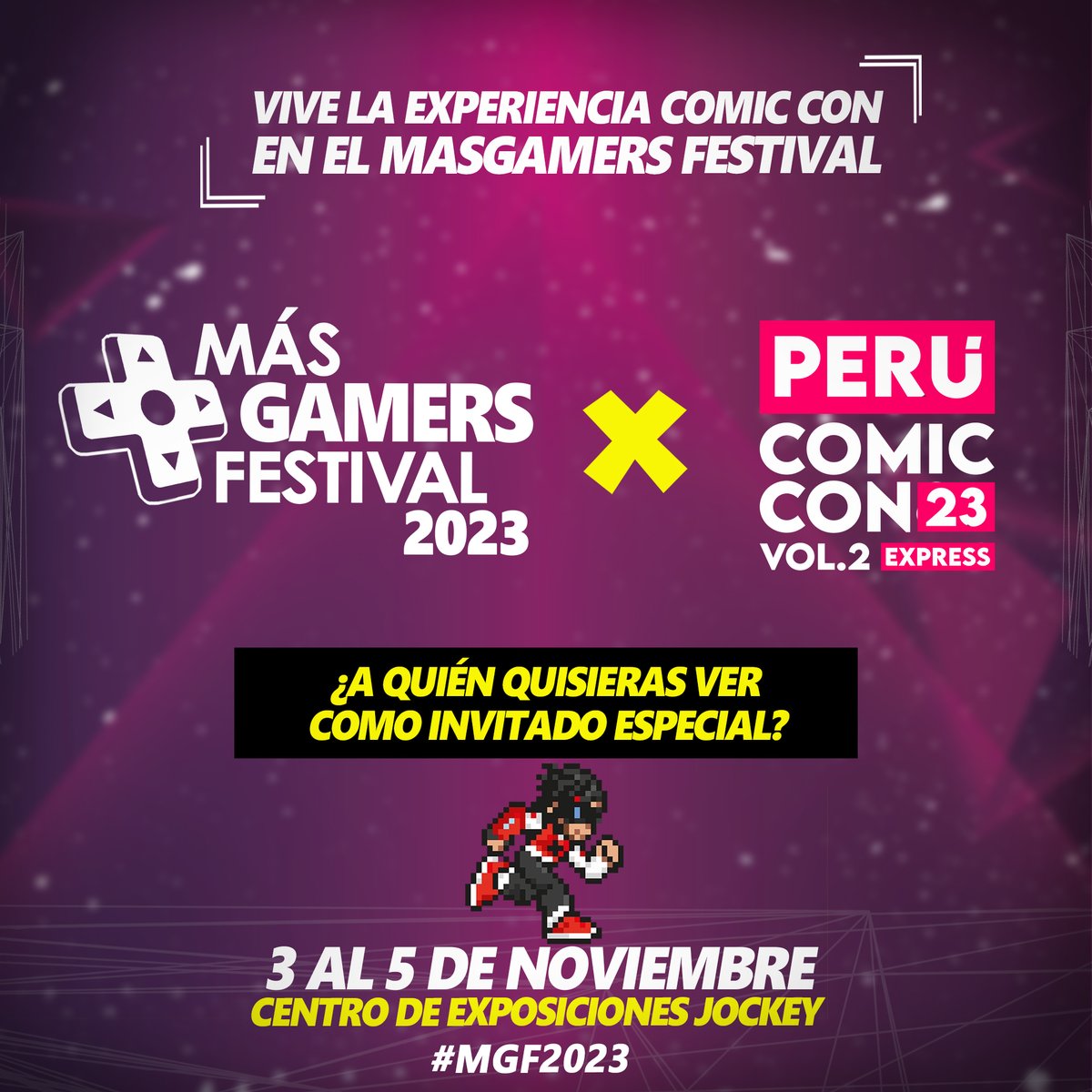 MásGamers (@masgamers) on Twitter photo 📷BIENVENIDO PERÚ COMIC CON📷
📷Este año nos acompañará <a href="/PeruComicCon/">Perú Comic Con</a> , quienes llevarán la experiencia de su evento al MasGamers Festival 2023, así como a reconocidos artistas de mundo del entretenimiento geek.
📷¿A quién quisieras ver como invitado especial?
#MGF2023 📷BIENVENIDO PERÚ COMIC CON📷
📷Este año nos acompañará <a href="/PeruComicCon/">Perú Comic Con</a> , quienes llevarán la experiencia de su evento al MasGamers Festival 2023, así como a reconocidos artistas de mundo del entretenimiento geek.
📷¿A quién quisieras ver como invitado especial?
#MGF2023