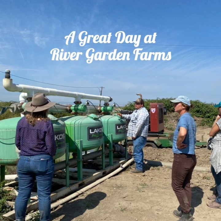 Thanks to #rivergardenfarms for welcoming our Apprenticeship Program last week! We learned about growing melons, rice, alfalfa, sunflowers, seed onions &amp; more. We also saw the farm's sustainability initiatives in action, including a hedgerow planted by our SLEWS Program in 2021.