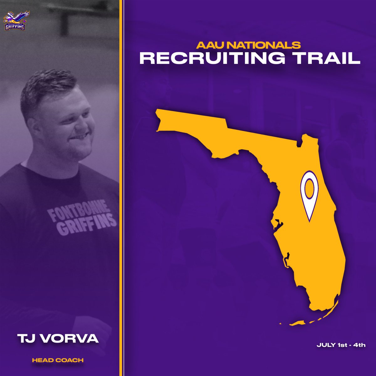Head coach Tj Vorva will be on the lookout for future Griffins at this years AAU Nationals!

#fbumvb #fontbonne #volleyball #ncaa #ncaavolleyball #mensvolleyball #mcvl #stl #griffins