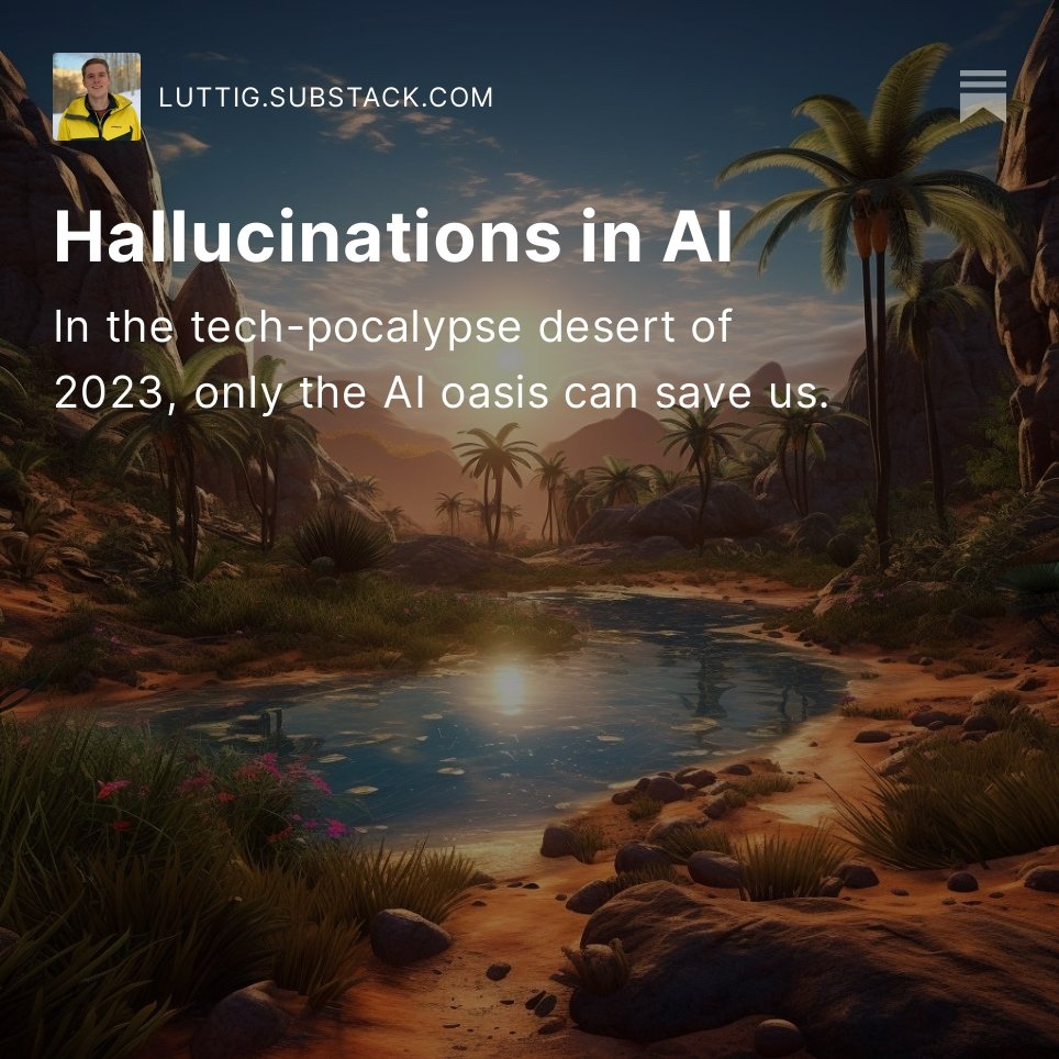 absoluttig's tweet image. AI hyperbole in the tech industry is off the charts: foundation model FUD, incumbent invincibility, doomer declarations. most people have a story to sell you – or themselves – whether they admit it or not.

I wrote about these hallucinations on a blogging site (link in bio):