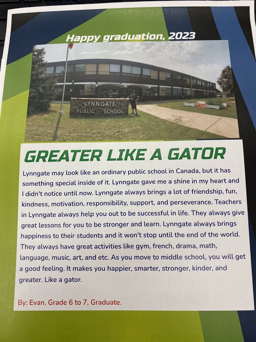 A wonderful farewell message from Evan, from our Jr ASD class about what Lynngate has meant to him. We will miss you next year Evan! <a href="/LC2_TDSB/">Learning Centre 2</a> @LN10Alvarez