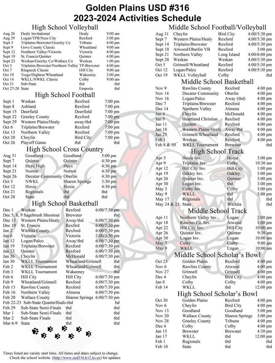 The 2023-2024 GP Activities Calendar!! Looks to be another exciting year for GP Activities! Go Dogs!!