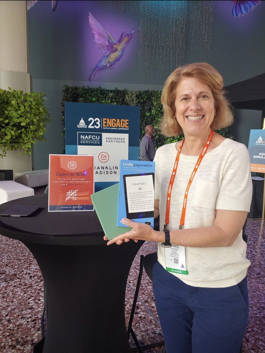 frnklnmadison's tweet image. Congratulations to Janice from @ConnexCU for being the winner of the Kindle prize at the @NAFCU Engage Conference! Here's to many good reads ahead, Janice!

#NAFCU #engageconference #smartermarketing #winner