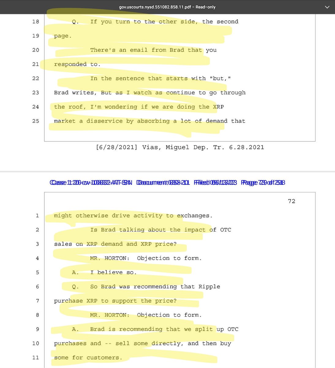 Dark_horse's tweet photo. #Xrp #ripple These sections with Miguel vias show that Brad new he was disrupting market prices and wanted the price to go higher and he and Miguel needed a better way to increase price but also sell. SEC clearly showing Pricing Manipulation. https://t.co/9uQdpfhC0K
