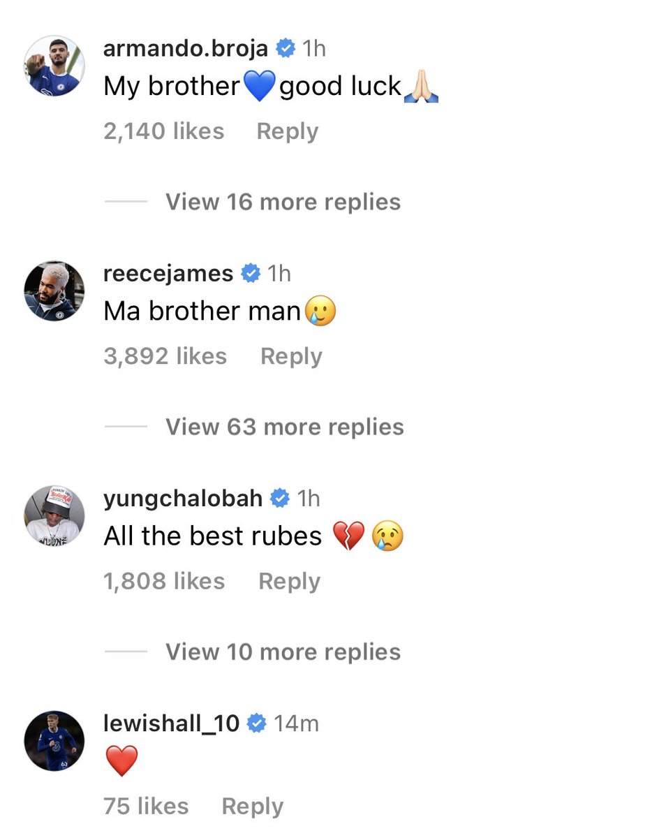AbsoluteChelsea's tweet photo. 💙 Armando Broja, Reece James, Trevoh Chalobah and Lewis Hall all say goodbye to Ruben Loftus-Cheek on Instagram: https://t.co/xc1FOx64tv