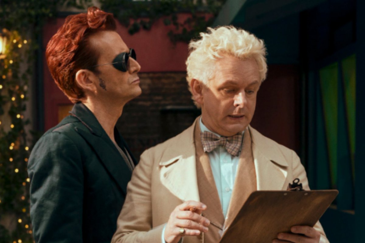 a disaster puppy and his emotional support angel #GoodOmens2