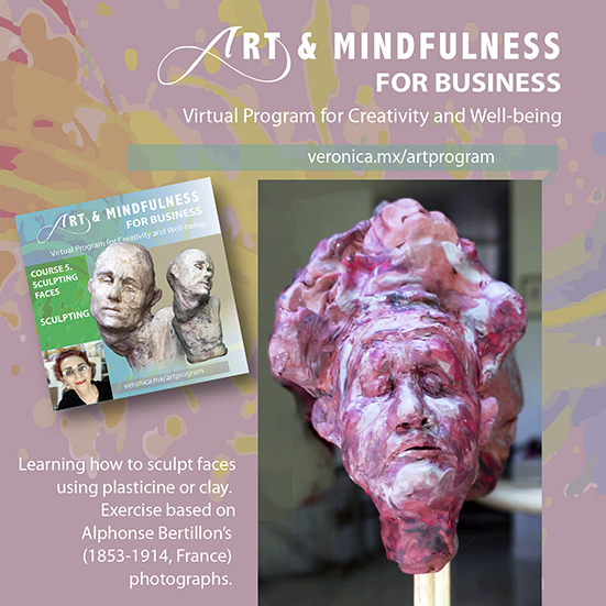 ART & MINDFULNESS FOR BUSINESS. VIRTUAL PROGRAM FOR CREATIVITY AND WELL-BEING: veronica.mx/artprogram Group project based on photographs by Alphonse Bertillon (1853-1914, France). #lifelonglearning #artwork #mindfulness #socialresponsibility #learningsculpture #sculpturing