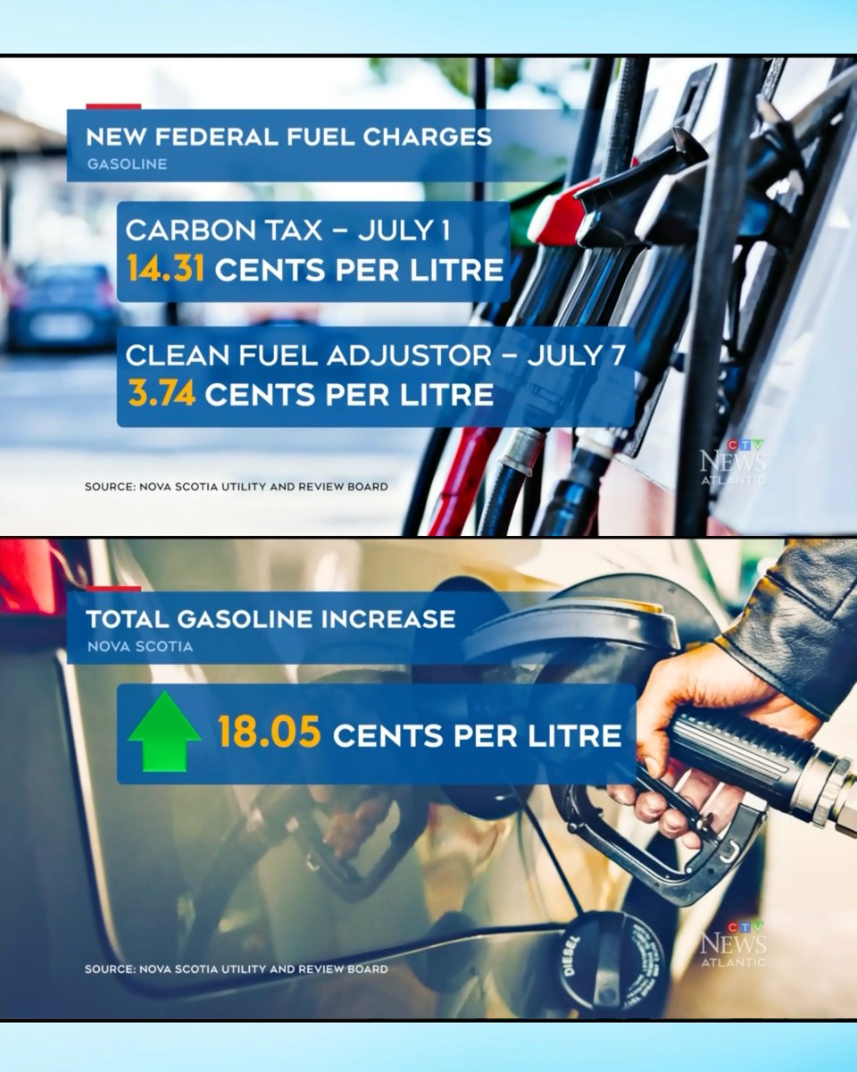 TimHoustonNS's tweet photo. Be sure to fill up today. 🚨

The first Liberal Carbon Tax hits #NovaScotia at midnight tonight, and by next weekend, gas prices will be up over 18 cents/litre. ⛽️

Instead of listening to our made-in-Nova Scotia solution, the Liberals are imposing their punishing carbon tax that will hurt Nova Scotians at the pump and beyond. 🤕 #nspoli #cdnpoli