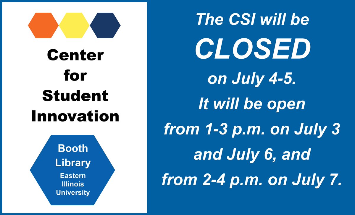 EIU Center for Student Innovation (@eiu_csi) on Twitter photo Our technology checkout desk will have a change in its hours next week! You can always check the CSI hours at eiu.edu/booth/hours/in…. <a href="/eiu/">#EIU</a> <a href="/EIUSAAC/">EIU SAAC</a> <a href="/eiupantherclub/">EIU Panther Club</a> <a href="/fdic_eiu/">Faculty Development and Innovation Center @ EIU</a> <a href="/EIUHousing/">EIU Housing</a> Our technology checkout desk will have a change in its hours next week! You can always check the CSI hours at eiu.edu/booth/hours/in…. <a href="/eiu/">#EIU</a> <a href="/EIUSAAC/">EIU SAAC</a> <a href="/eiupantherclub/">EIU Panther Club</a> <a href="/fdic_eiu/">Faculty Development and Innovation Center @ EIU</a> <a href="/EIUHousing/">EIU Housing</a>