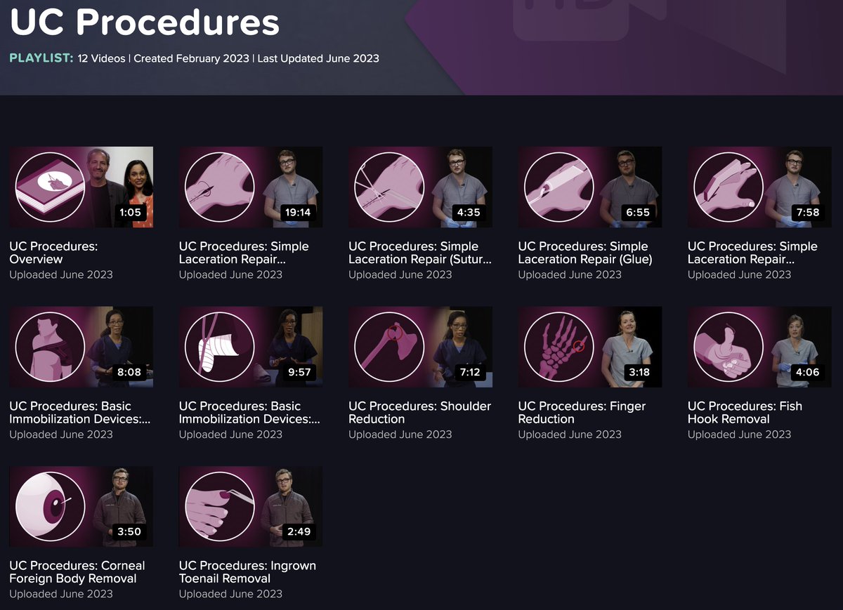 Just dropped 12 new procedures videos as part of our Urgent Care Fundamentals Course. A wide range of the most common procedures with tips, tricks, pearls and actual patient video. All part of EMRAP.org and UCMaximus.org emrap.org/hd/playlist/co…