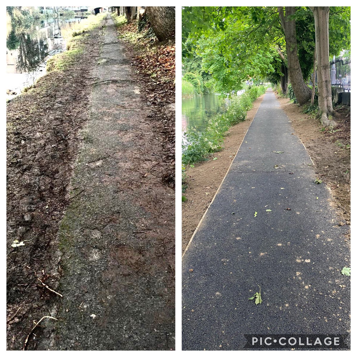 A very welcome path renewal by #WaterwaysIreland on the #GrandCanal-previously a single file tarmac path with muddy overtaking lane now a superhighway-compacted gravel would have had a better environmental impact but hey this is still a major improvement and no roots to trip over