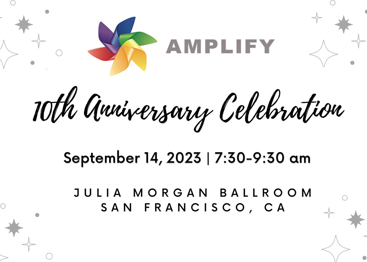 Hey Amplifiers! Are you making your #Dreamforce plans? Don't forget that the Amplify breakfast is BACK this year! 🌈

We're celebrating our ✨ 10th anniversary ✨ this year, and we can't wait to be back in person with our community! Reserve your ticket:
eventbrite.com/e/10th-anniver…?