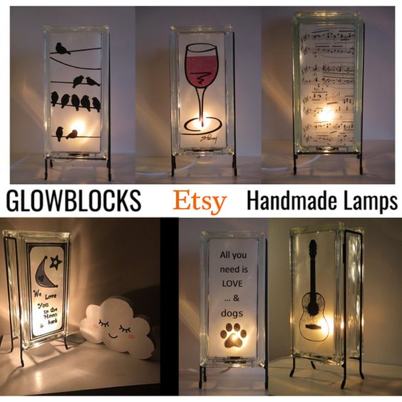 FREE SHIPPING #freeshipping #lamps #lamp #nightlight #gifts #giftsforhim #etsy #handmade #homedecor #glassblock #retro #50s #giftideas #birthdaygift #etsygifts #wine #birds #music #guitars #guitar #dogs #tothemoonandback #nurserydecor #guitars